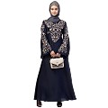 A-line party wear abaya with Resham embroidery work- Navy Blue